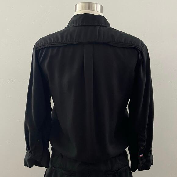 Etienne Marcel Military Utility Shirt Dress 3/4 Sleeve Mini Pockets Black Small - Picture 11 of 11